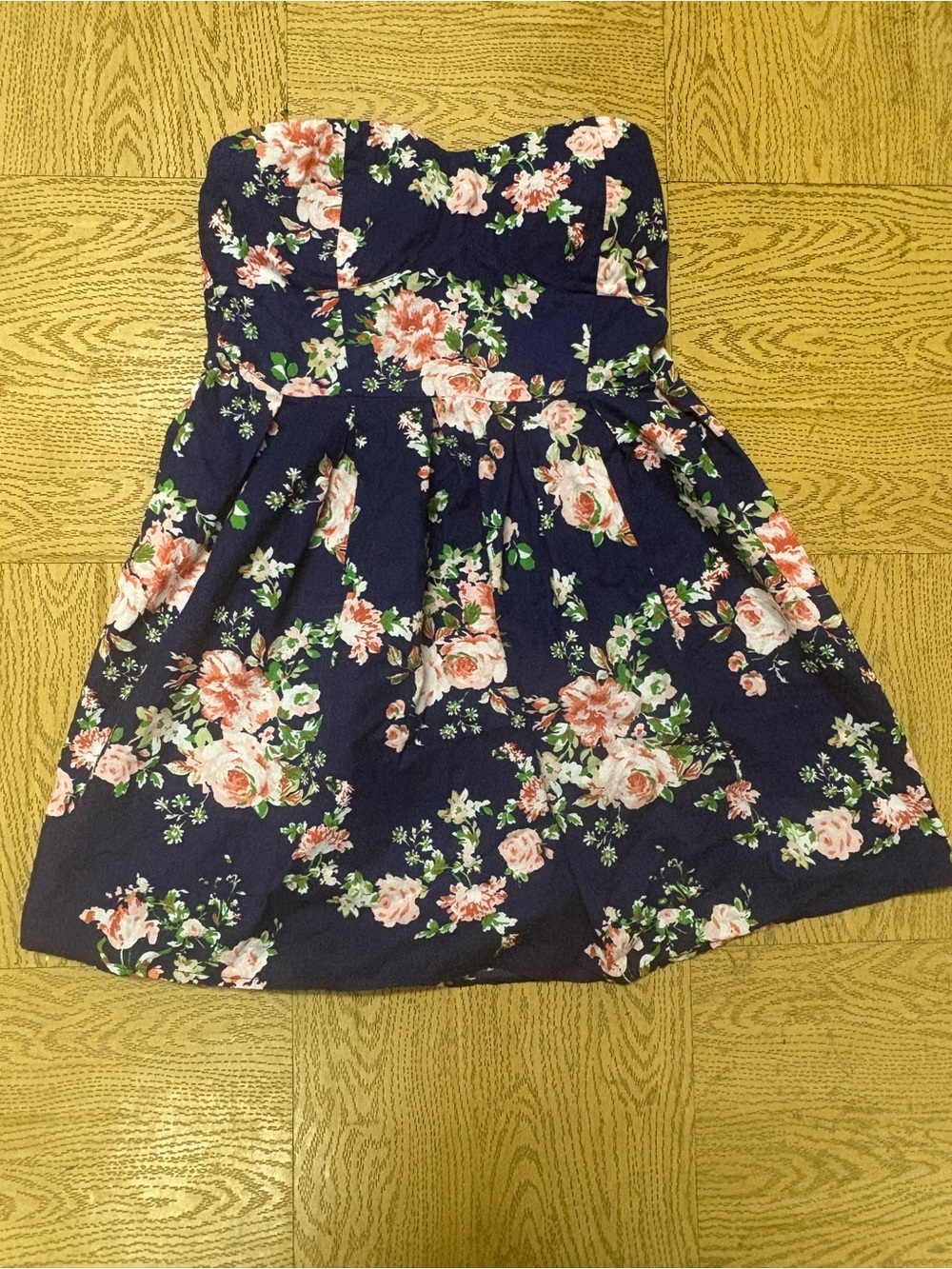 No Boundaries Navy Floral Strapless Sundress with Pink Roses